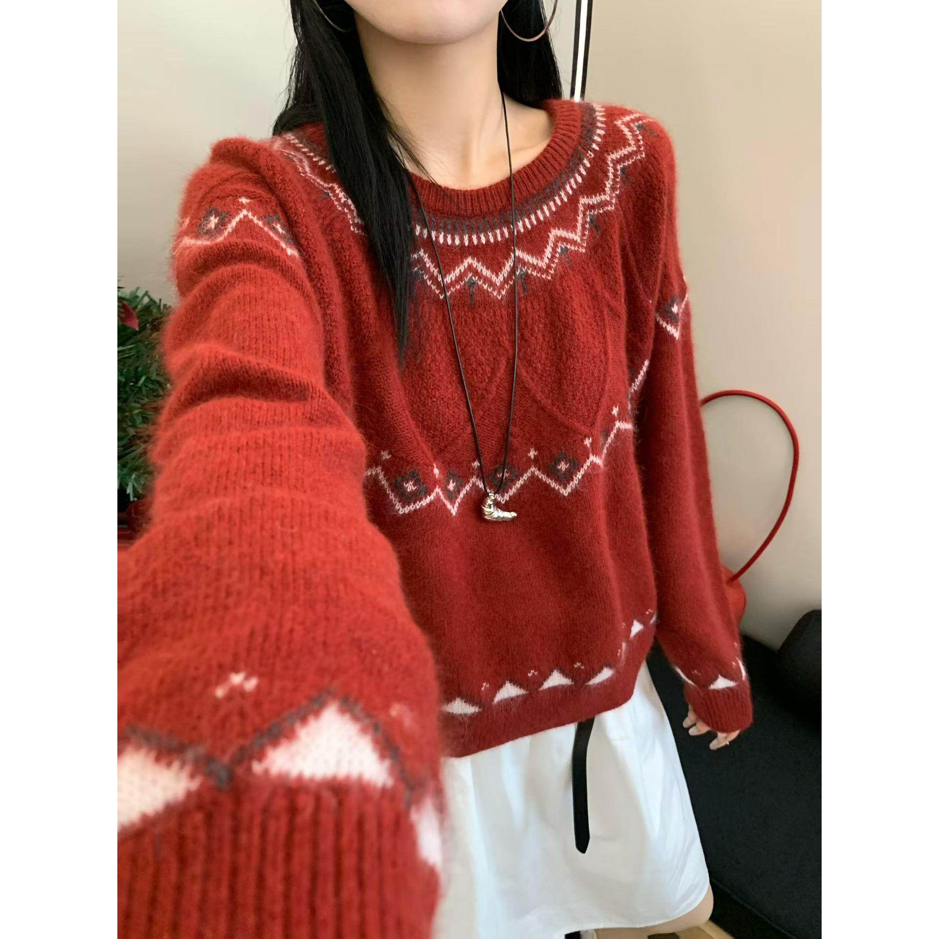 定制100羊毛衫2025春新款时尚百搭圆领长袖针织衫女宽松显瘦上衣