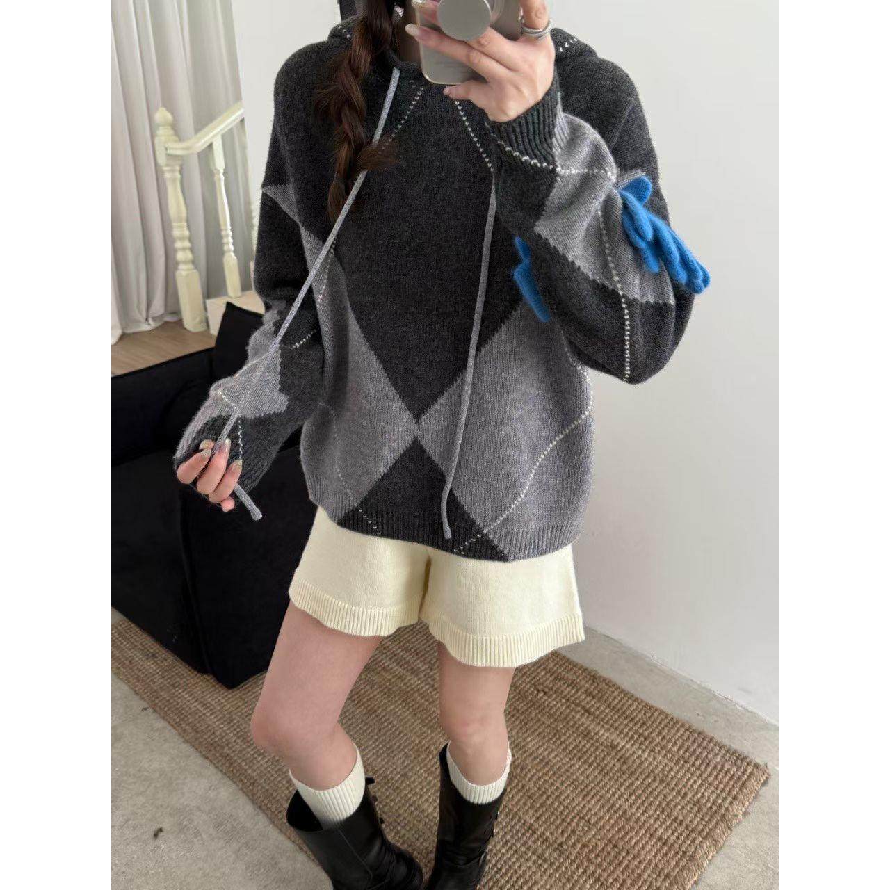 定制100羊毛衫2025春新款时尚百搭圆领长袖针织衫女宽松显瘦上衣