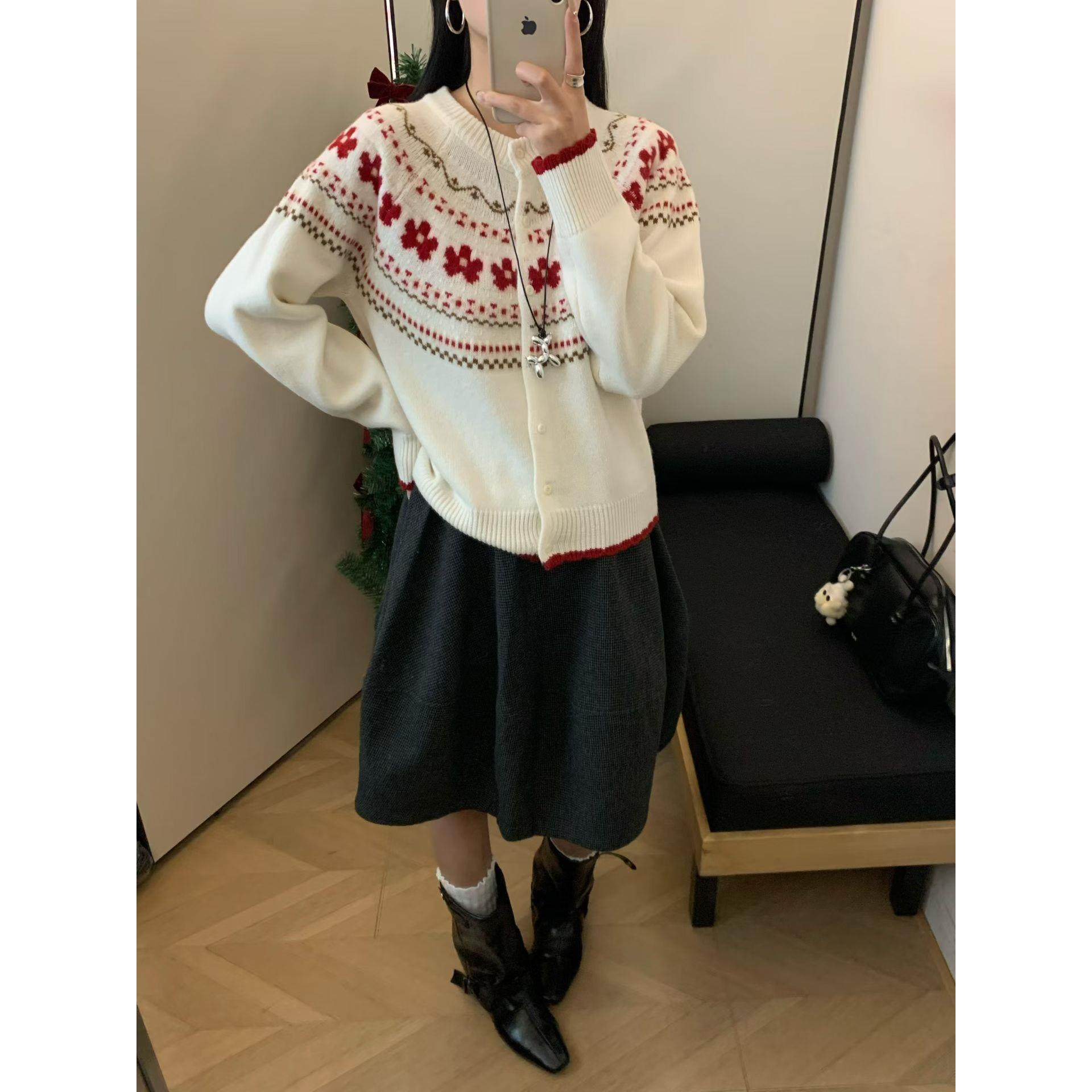 定制100羊毛衫2025春新款时尚百搭圆领长袖针织衫女宽松显瘦上衣