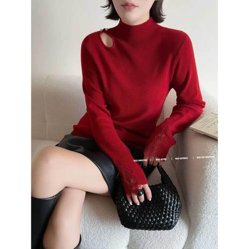 定制100羊毛衫2025春季新款时尚百搭高领长袖针织衫女宽松显瘦