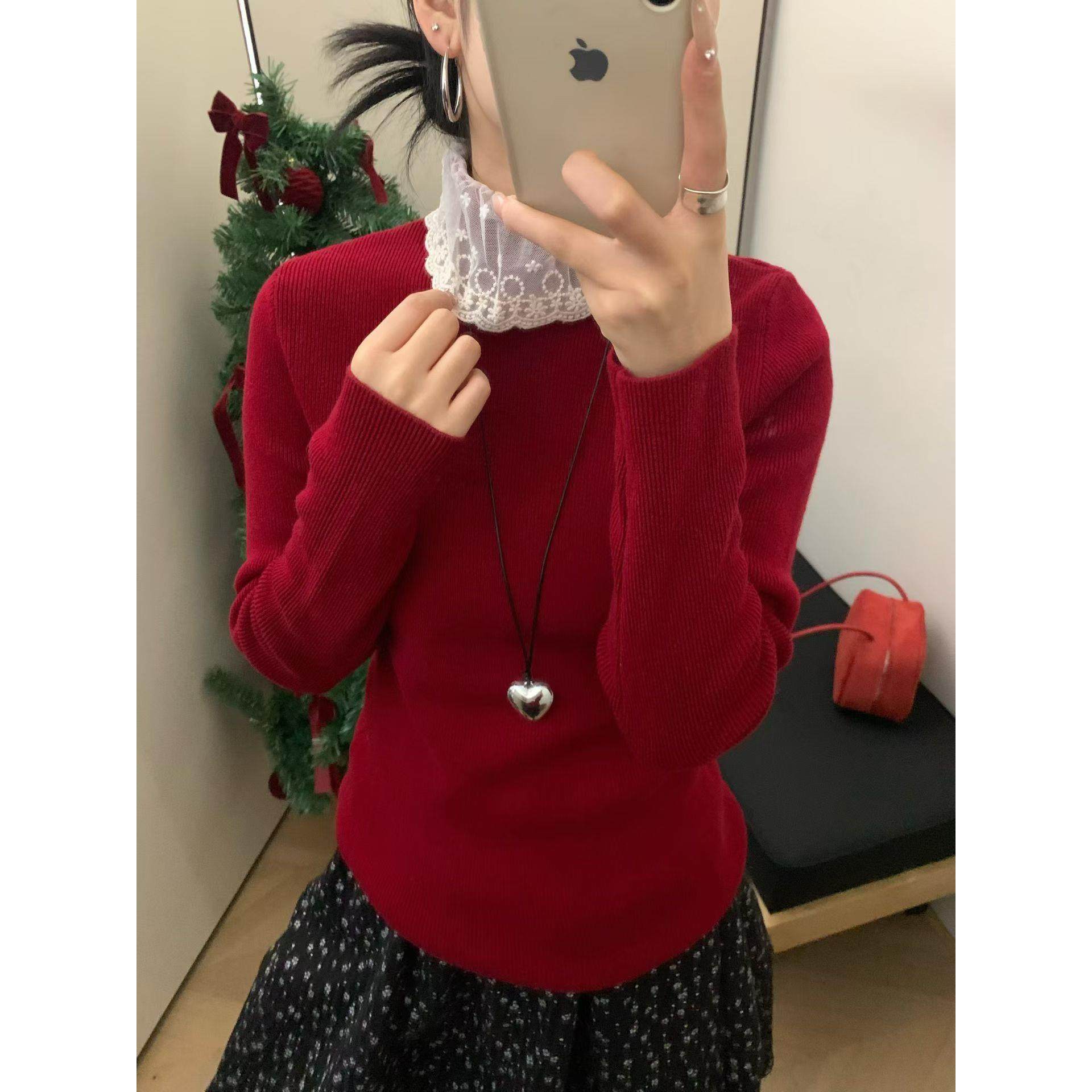 定制100羊毛衫2025春新款时尚百搭圆领长袖针织衫女宽松显瘦上衣