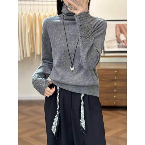 定制100羊毛衫2025春季新款时尚百搭高领长袖针织衫女宽松显瘦