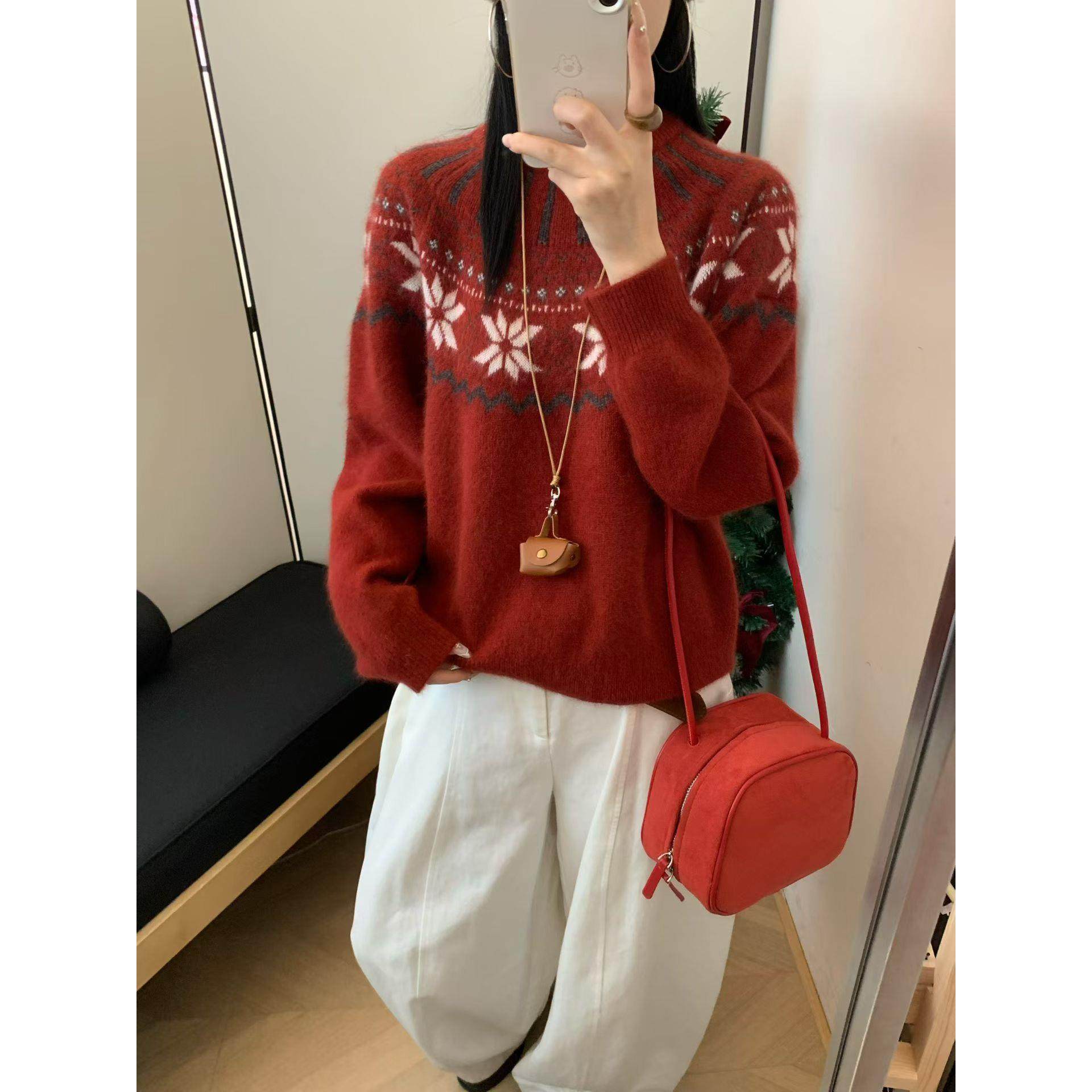 定制100羊毛衫2025春新款时尚百搭圆领长袖针织衫女宽松显瘦上衣