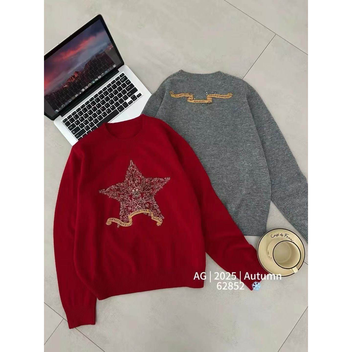 定制100羊毛衫2025春季新款时尚百搭圆领长袖针织衫宽松显瘦上衣