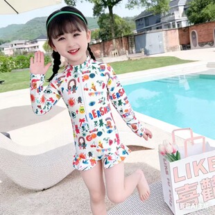泳装 连体长袖 儿童洋气速干防晒游泳衣女孩夏季 泳衣女儿童2026新款