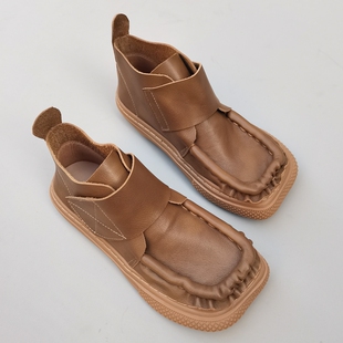 真皮复古森女鞋宽松纯大头层牛皮高帮外贸软厚底鞋小众原单手工鞋