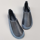 外贸轻便防滑一脚蹬圆头层牛皮透气手工原单鞋 真皮纯皮男士 休闲鞋