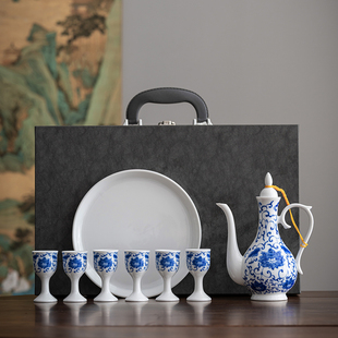 青花瓷古风陶瓷酒壶套装家用中式分酒器酒杯礼盒包装送礼定制LOGO