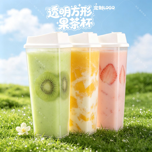 一次性方砖瓶500ml透明方形杯子