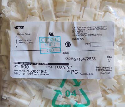 TE/泰科 1586019-2 连接器2PIN胶壳 4.2mm间距 原厂原装正品现货