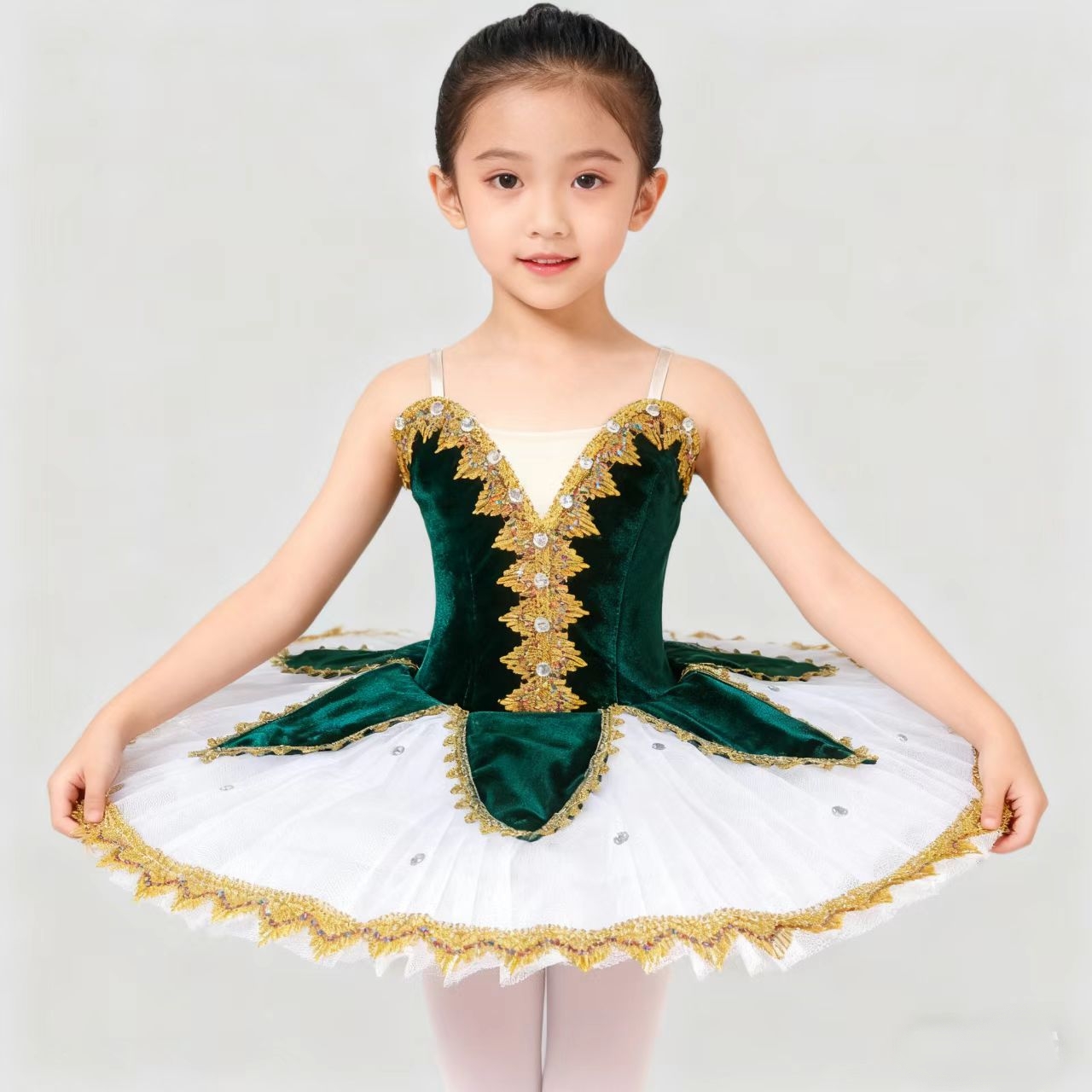 儿童芭蕾舞裙小天鹅湖蓬蓬纱TUTU裙表演服绿宝石睡美人舞台演出服