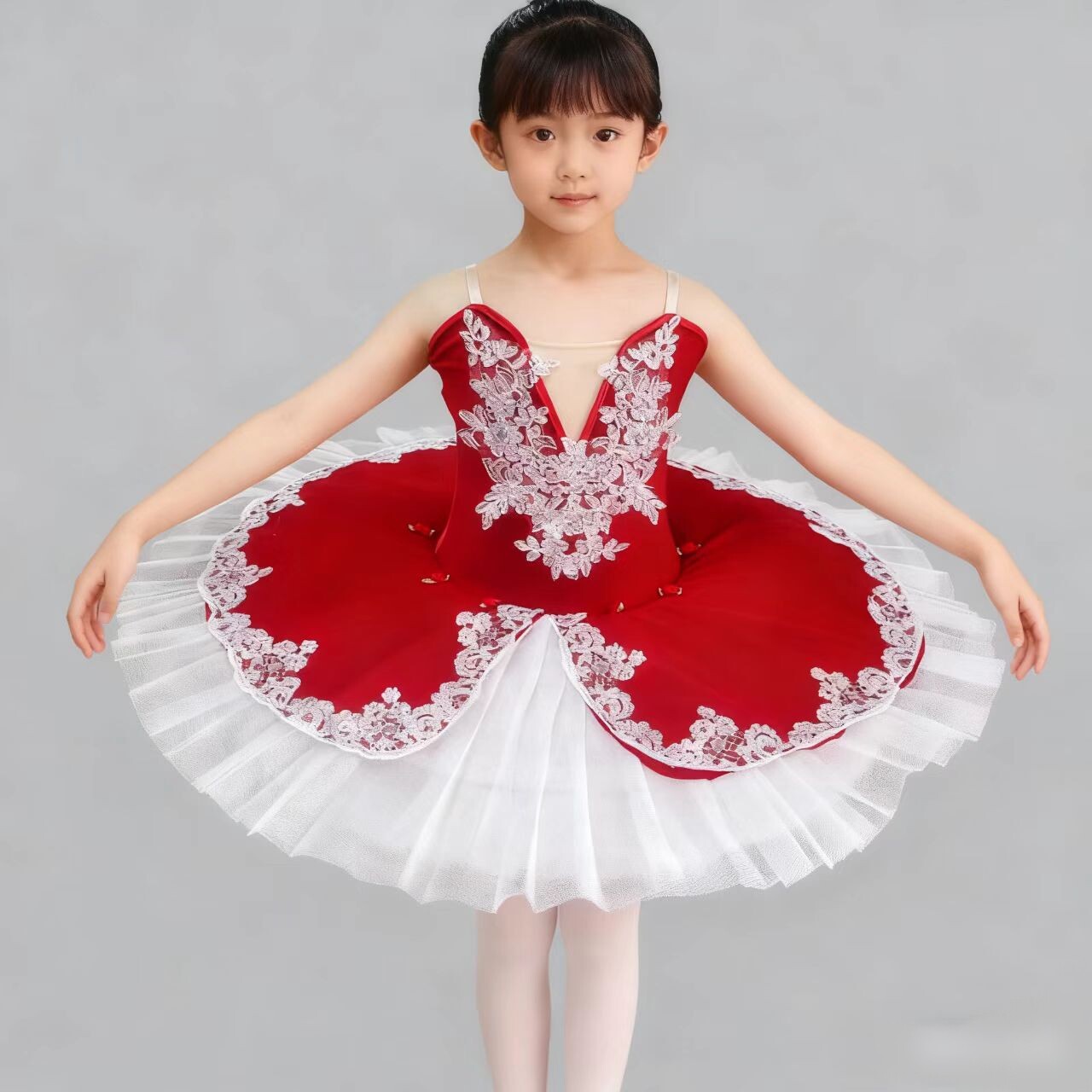 儿童红色芭蕾舞裙女睡美人演出服天鹅湖TUTU纱蓬蓬裙舞台装表演服