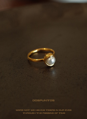 DosPuntos 随心所欲 复古法式金色珍珠优雅指环不掉色欧美ins戒指