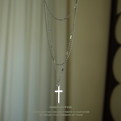 DosPuntos钛钢女多层十字架项链