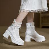 2025秋冬新款 国风汉服鞋 加绒复古风旗袍靴女厚底流苏靴民族风短靴