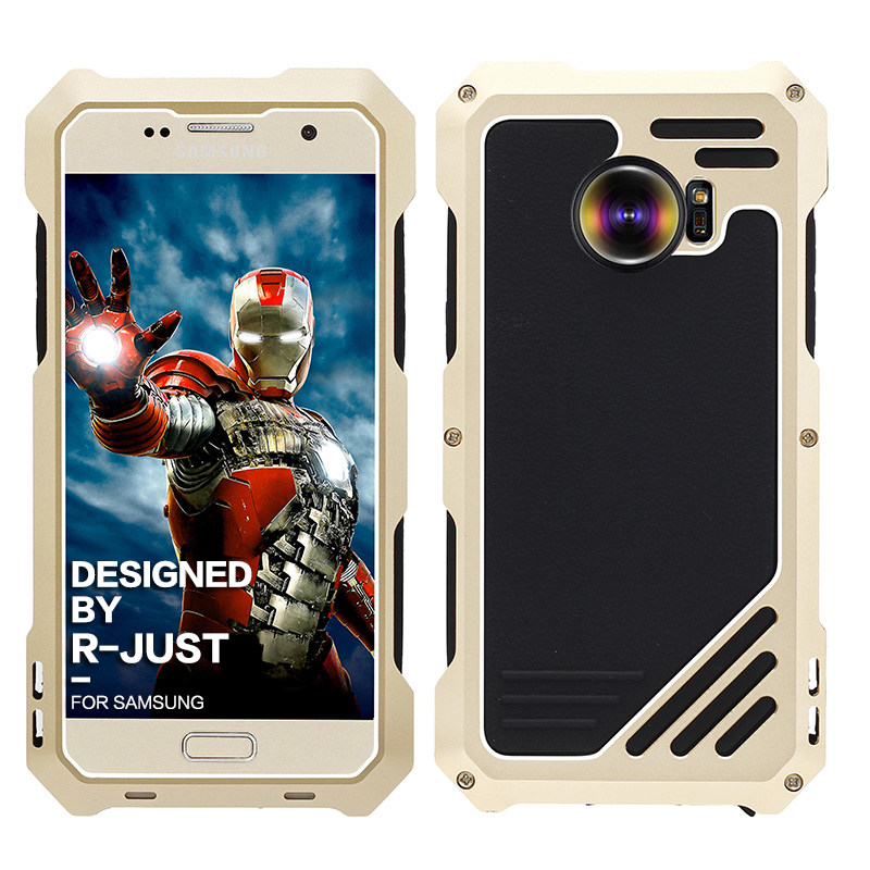 R-Just 3 in 1 Fisheye+Macro+Wide Angle Camera Lens IP54 Waterproof Dustproof Shockproof Silicone Aluminum Metal Heavy Duty Case Cover for Samsung Galaxy S7