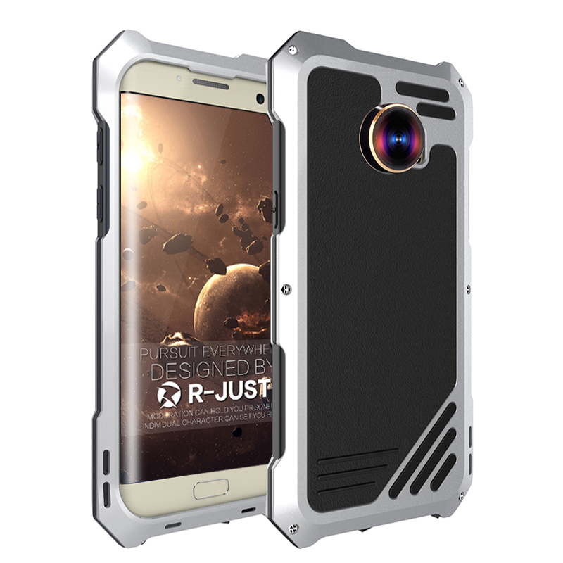 R-Just 3 in 1 Fisheye+Macro+Wide Angle Camera Lens IP54 Waterproof Dustproof Shockproof Silicone Aluminum Metal Heavy Duty Case Cover for Samsung Galaxy S7 Edge