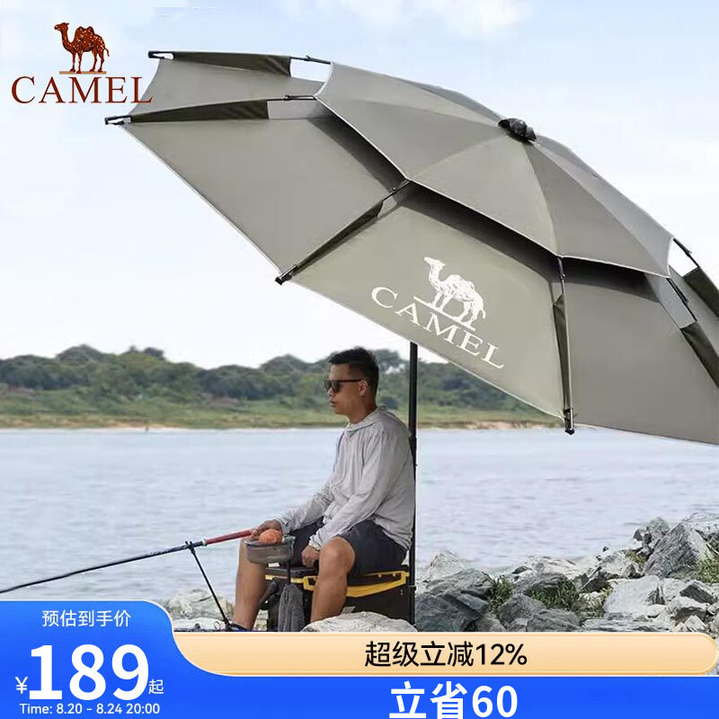 骆驼新款钓鱼伞多向防雨大钓伞加厚黑胶防晒防雨户外固定遮阳伞
