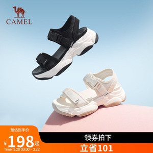 骆驼女鞋夏季新款厚底松糕沙滩鞋魔术贴时尚休闲软底运动凉鞋女款