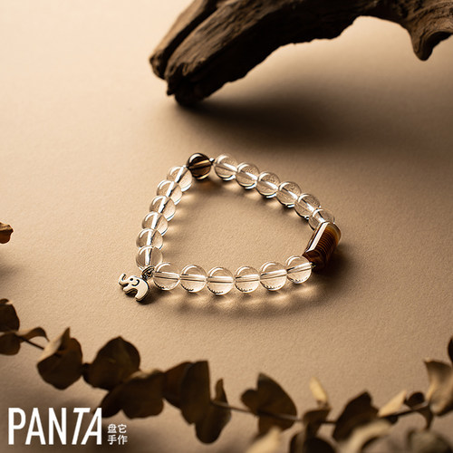 PANTA手作「小象莫莉」白水晶茶晶缠丝玛瑙手串清冷感925银天然