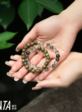 PANTA手作「松间雨」绿檀绿幽灵长款手串氛围感国风绿水晶
