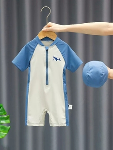 可爱鲨鱼防晒速干中小童海边度假套装 儿童连体短袖 泳衣男童夏季