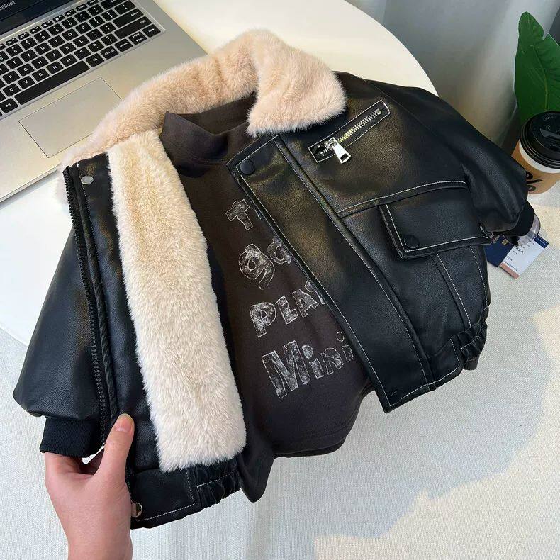 男童加绒皮衣男孩冬季加厚外套儿童兔毛里夹克男宝宝冬装保暖棉袄,童装/婴儿装/亲子装,夹克/皮衣,淘宝优惠券,粉丝福利购,淘宝优惠卷