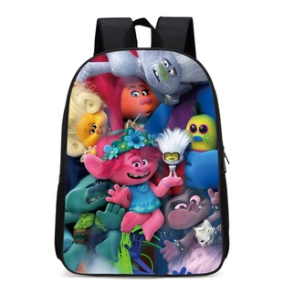 魔发精灵 Trolls 黑色潮包 小学生减负护脊 卡通印花酷飒上学包