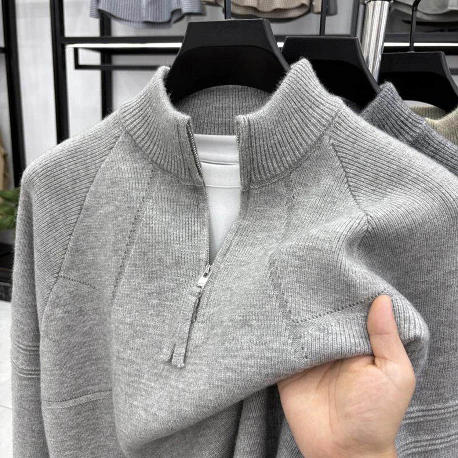 雪溪男装2026新款立领针织衫毛衣外套男士潮流半高领时尚休闲上衣