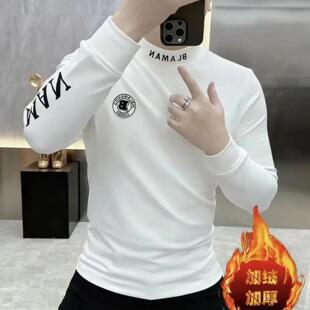 点击率欧货男士打底衫卫衣秋冬新款半高领加绒长袖T恤轻奢男装潮