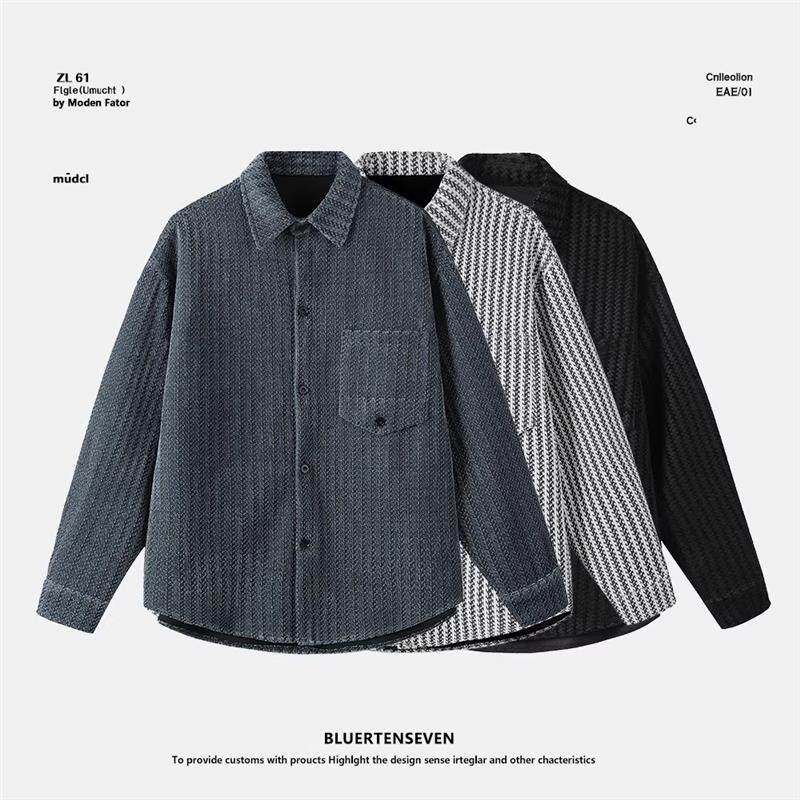 金角银角男装经典休闲秋冬时尚简约宽松条纹衬衫外套百搭港风外衣