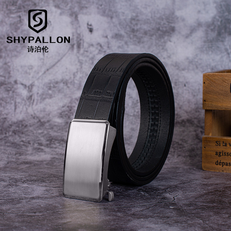 诗泊伦皮带男士真皮纯钛内穿式自动扣腰带商务休闲中年纯牛皮裤带