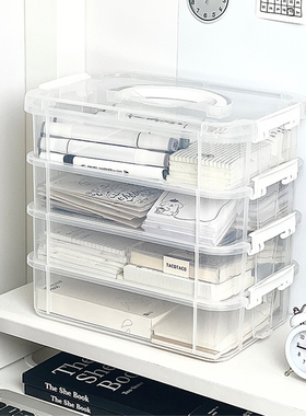 桌面手提收纳盒学生透明分格叠加发饰首饰盒子置物架收纳储物箱女