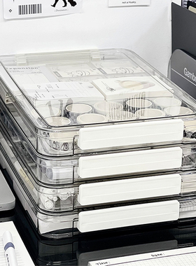 收纳盒办公室文件透明防尘桌面置物架抽屉盒子A4纸资料叠加式笔筒