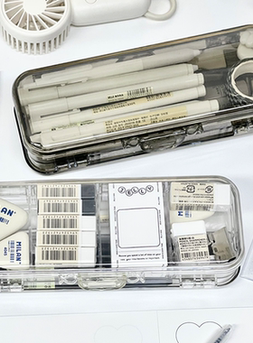 透明双层文具盒学生铅笔盒高级感日式笔袋收纳盒简约学霸同款ins