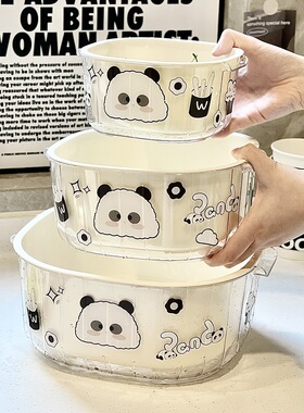 家用洗菜盆沥水篮可爱熊猫双层蔬菜水果盘简约高级感厨房收纳篮子