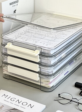 办公室收纳盒透明桌面置物架工位盒子资料a4纸文件档案储存盒桌上