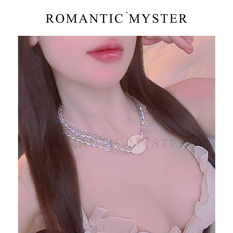 多种戴法 法式炫彩项链小众choker仿珍珠项链亚克力饰品女