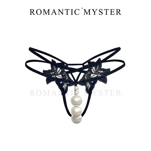 入谜 欧美3CM大珍珠内裤女性感纯欲蕾丝低腰诱惑大码丁字裤