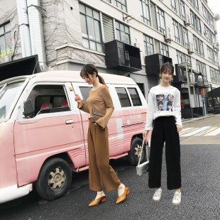 休闲裤 直筒显瘦烟筒裤 简约高腰口袋长裤 窄版 小个子垂感阔腿裤 新款