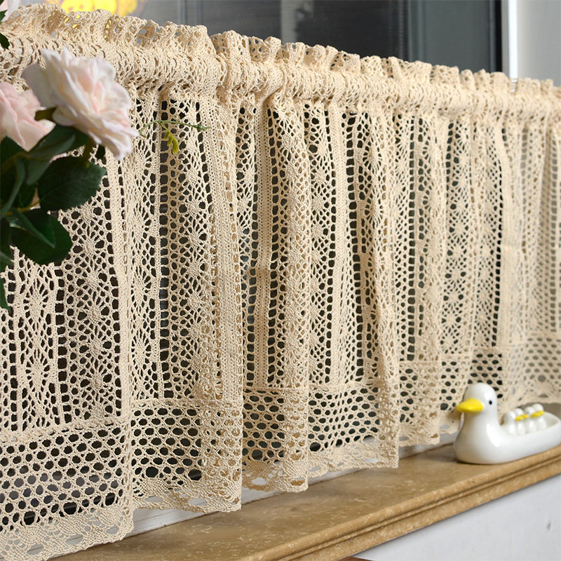 复古乡村田园棉线仿钩针布艺橱窗帘厨房半帘柜帘咖啡帘窗纱免打孔,居家布艺,成品窗帘,淘宝优惠券,粉丝福利购,淘宝优惠卷