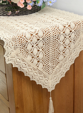 田园棉线镂空仿钩针桌旗美式复古餐桌桌布茶几垫电视柜五斗柜盖布