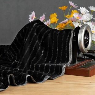 黑色满天星条纹亮丝丝绒面料 梭织韩国绒闪亮无弹力礼服创意布料