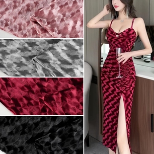 布料 优雅3D视觉压花金丝绒不倒绒服装 光泽 醋酸韩国绒磨花面料