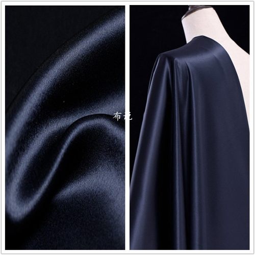 深蓝藏青色醋酸缎面料顺滑布料