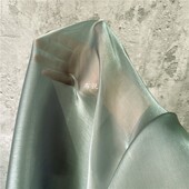 设计面料 细腻丝滑亮丝网纱服装 苔藓绿色 加密欧根纱钻石光泽布料