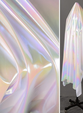 幻彩白色 素面满版烫金布 炫酷渐变七彩舞台半裙弹力创意服装面料