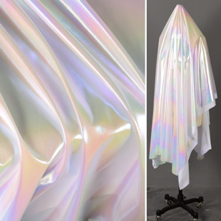 幻彩白色 素面满版烫金布 炫酷渐变七彩舞台半裙弹力创意服装面料