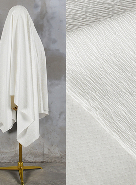 本白色 微弹力肌理压皱布料树皮褶皱连衣裙裤子女装设计diy布料