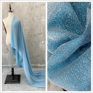 孔雀蓝天蓝色 满天星印度纱面料 闪光幻彩肌理亮丝网红纱背景布料
